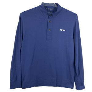B Draddy Pullover Shirt Men's Large Blue Henley Mock Neck Golf Pima Blend Peru